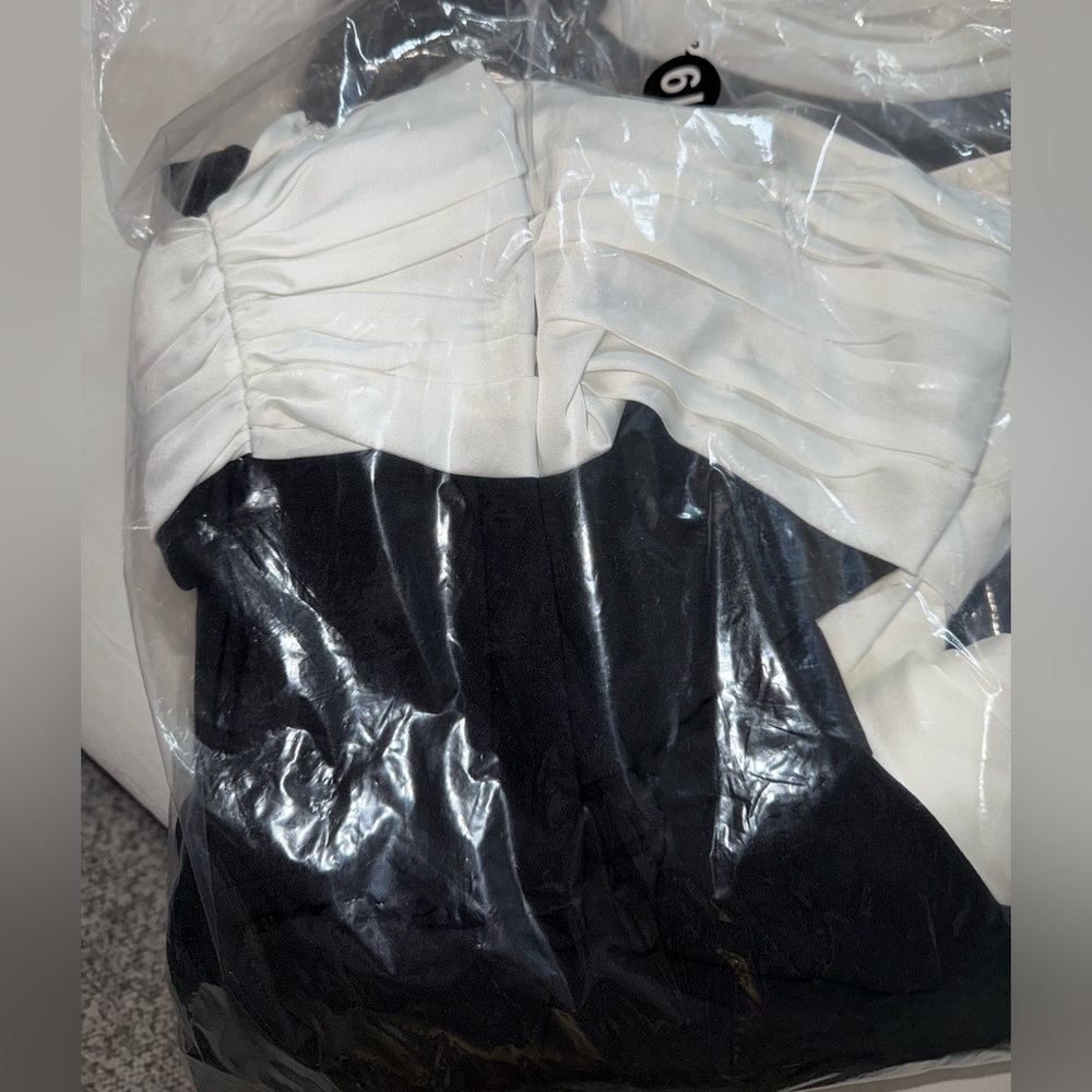 HUTCH Black white Satin Drape Strapless Column Maxi Dress Serina Gown - Picture 4 of 4